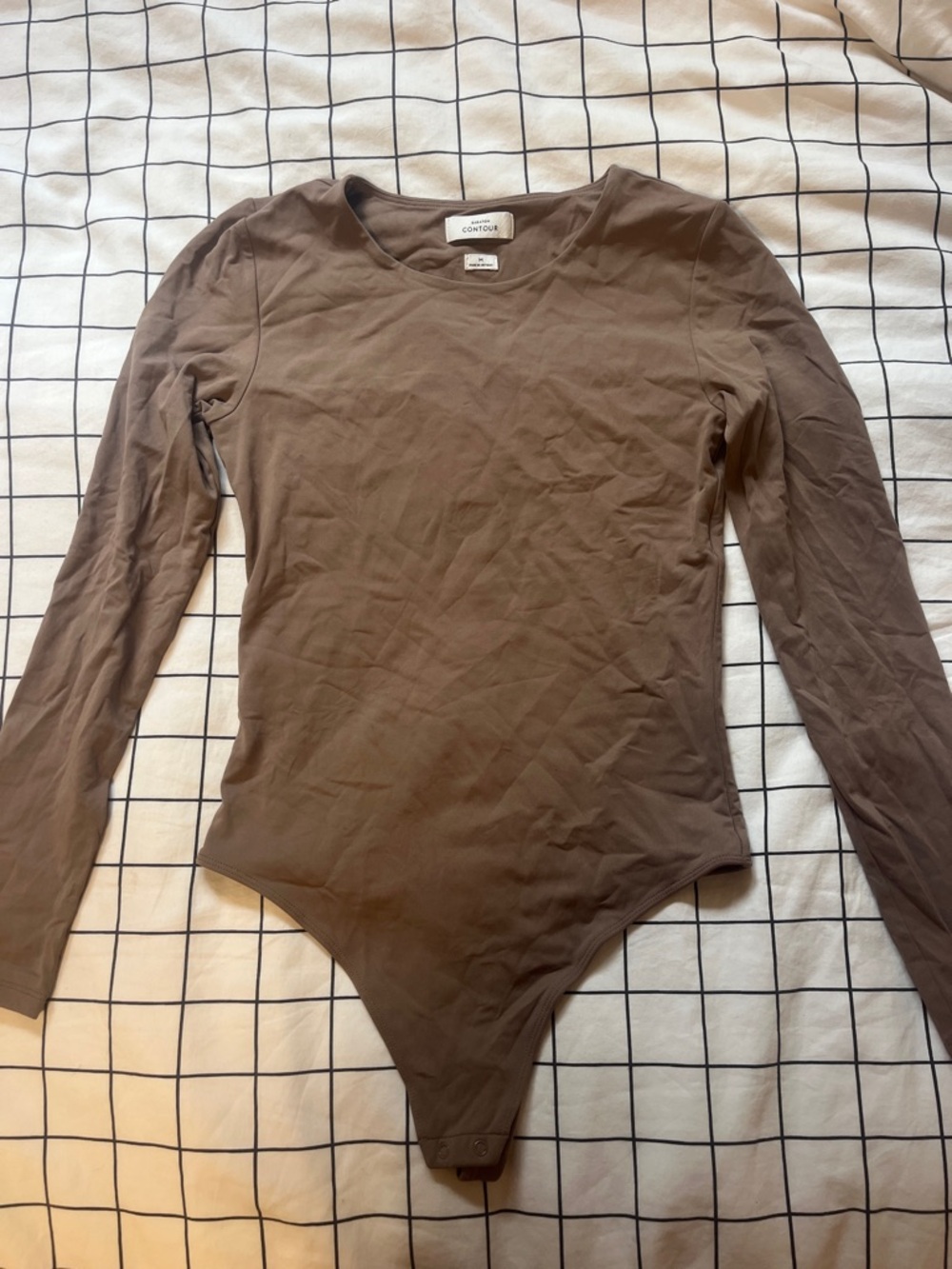 Aritzia Babaton Contour Long-Sleeve Scoop-Neck Bodysuit in Taupe